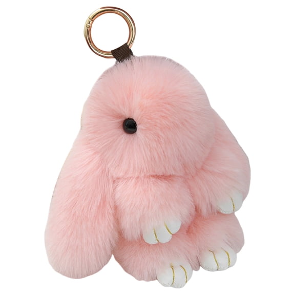 Pink Plush Rabbit Keychain, 5.12 inch / 13 cm Cute Bunny Pendant with Plaid Bowknot, Soft Faux Rex Fur for Handbag Charms, Car Key Accessories, Adorable Fluffy Animal Decor