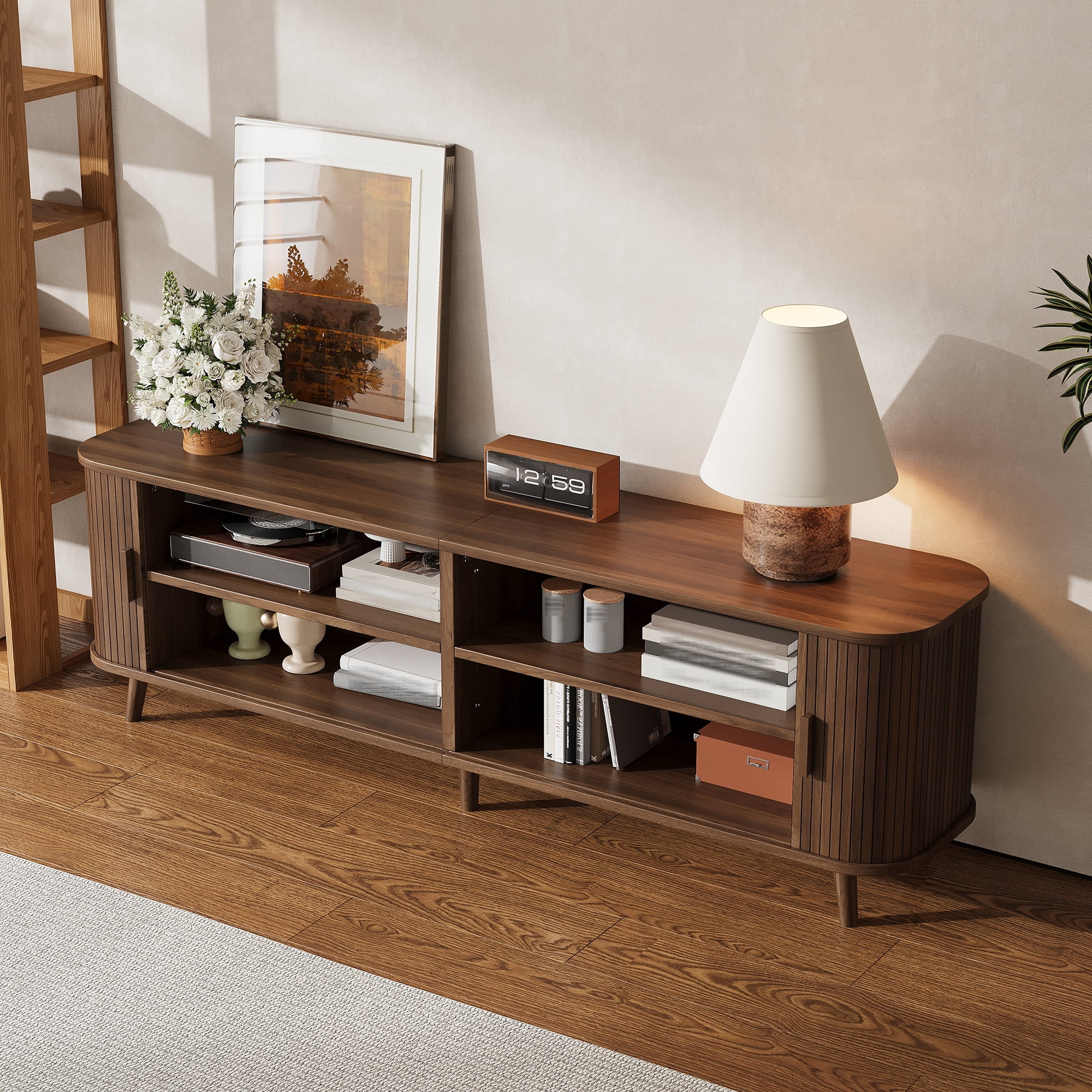 70in TV Stand for TVs up to 80 inches for Living Room, Media Entertainment Center with Ample Storage & Solid-Wood Legs
