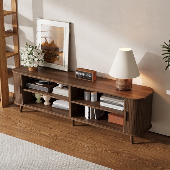 LHKJ 70in Modern TV Stand, Ample Storage, Solid-Wood Legs