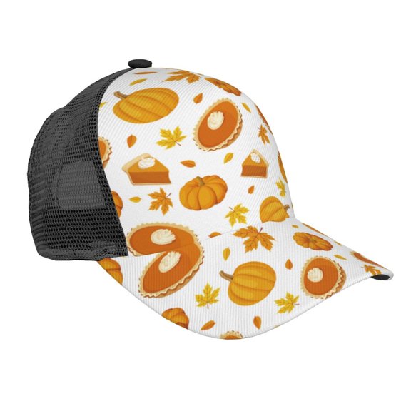 Picia Pumpkin Maple Leaves Pattern Trucker Hat,Baseball Cap,Sun Protection Cap,Stylish Headwear,Leisure Cap,Outdoor Sports Cap