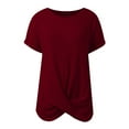 thumbnail image 6 of MIXUE Boho Tops For Women Summer Knitted Solid Color Round Neck Short Sleeve Casual Basic Pullover Shirts For Women T-shirts Activewear,Red,M, 6 of 6