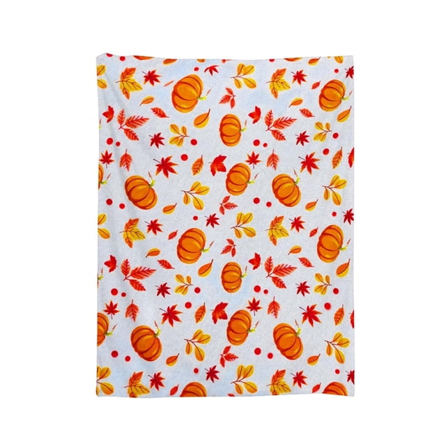 TopLLC Fall Throw Blanket, 27.5"x40" Flannel Fleece Pumpkin & Maple Leaf Pattern Plush Shawl Blanket, Soft Lightweight Skin-Friendly Harvest Decorative Throw Blanket Nap Blanket for Couch Sofa Bed