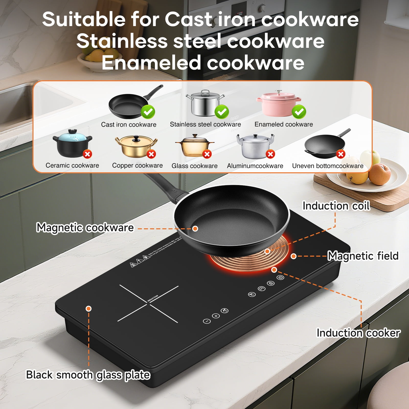 VoltCuisine Double/Dual Portable Induction Cooktop, 1800W Hot Plate Electric Stove Top Burner