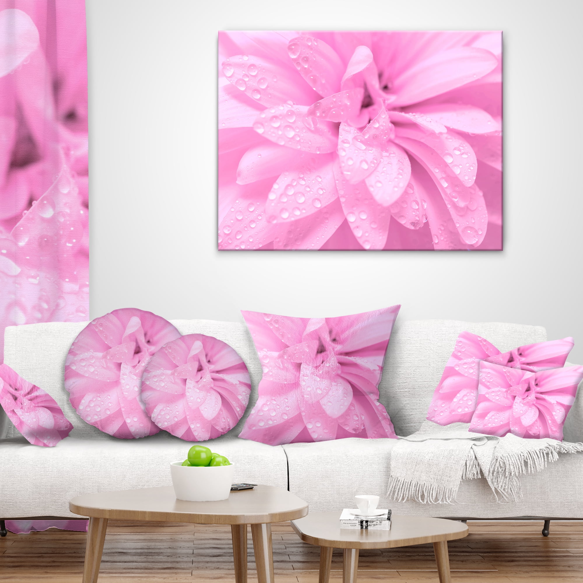 Designart Abstract Pink Flower with Petals - Floral Throw Pillow - 18x18
