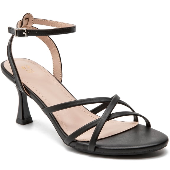 DADAWEN Women's Dressy Sandals Open Toe Ankle Strap Chunky Block Heel Wedding Sheos Black 7US