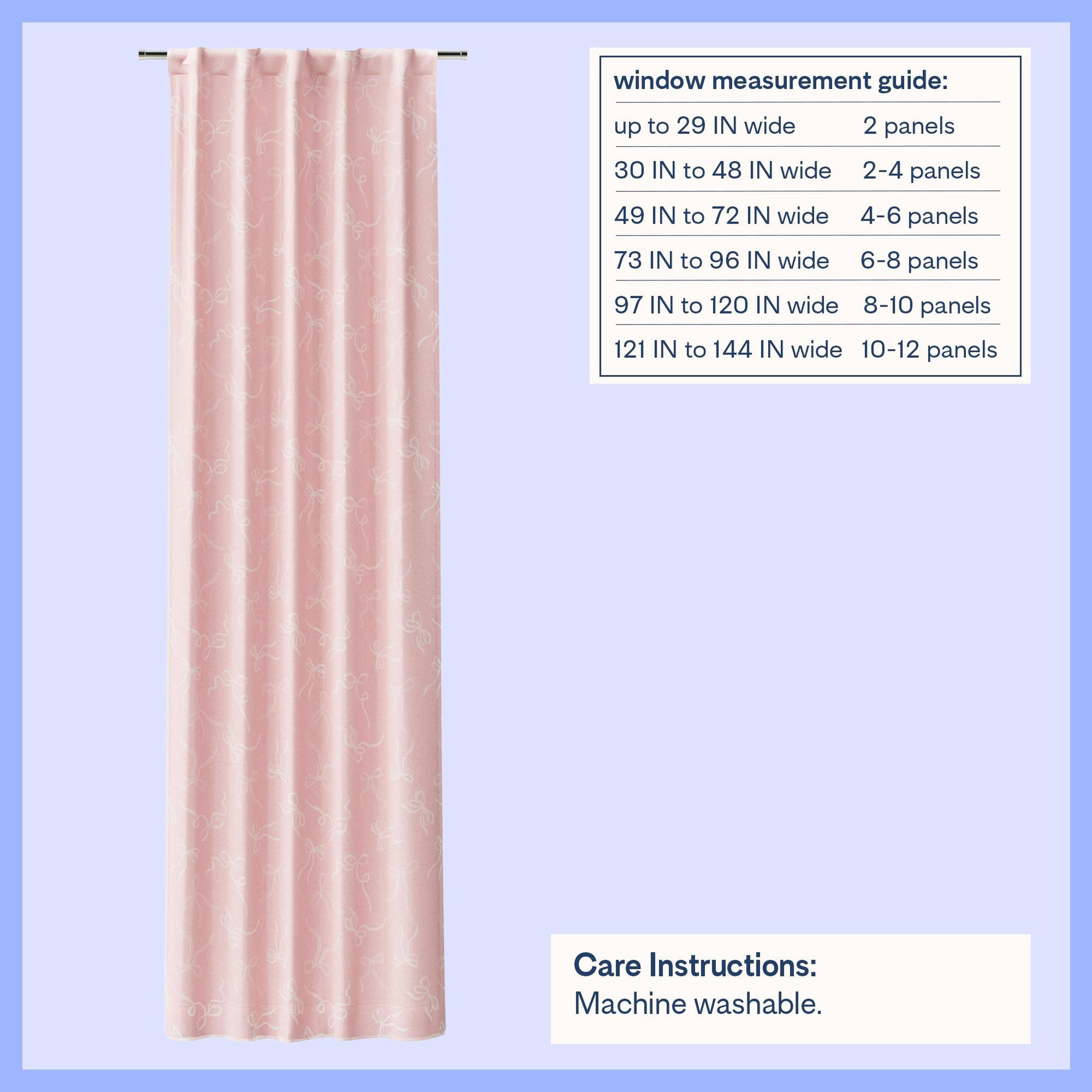 Mainstays Kids Pink Ribbons Sheer Overlay Blackout Single Curtain Panel with Rod Pocket and Back Tabs, 38 in x 95 in