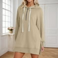thumbnail image 2 of Gyexs Hoodie Dress for Women Casual Long Sleeve Loose Fit Half Zip Pullover Pocket Winter Clothes Hiking Warm Sports Sweatshirt, Khaki, Size XL, 2 of 6