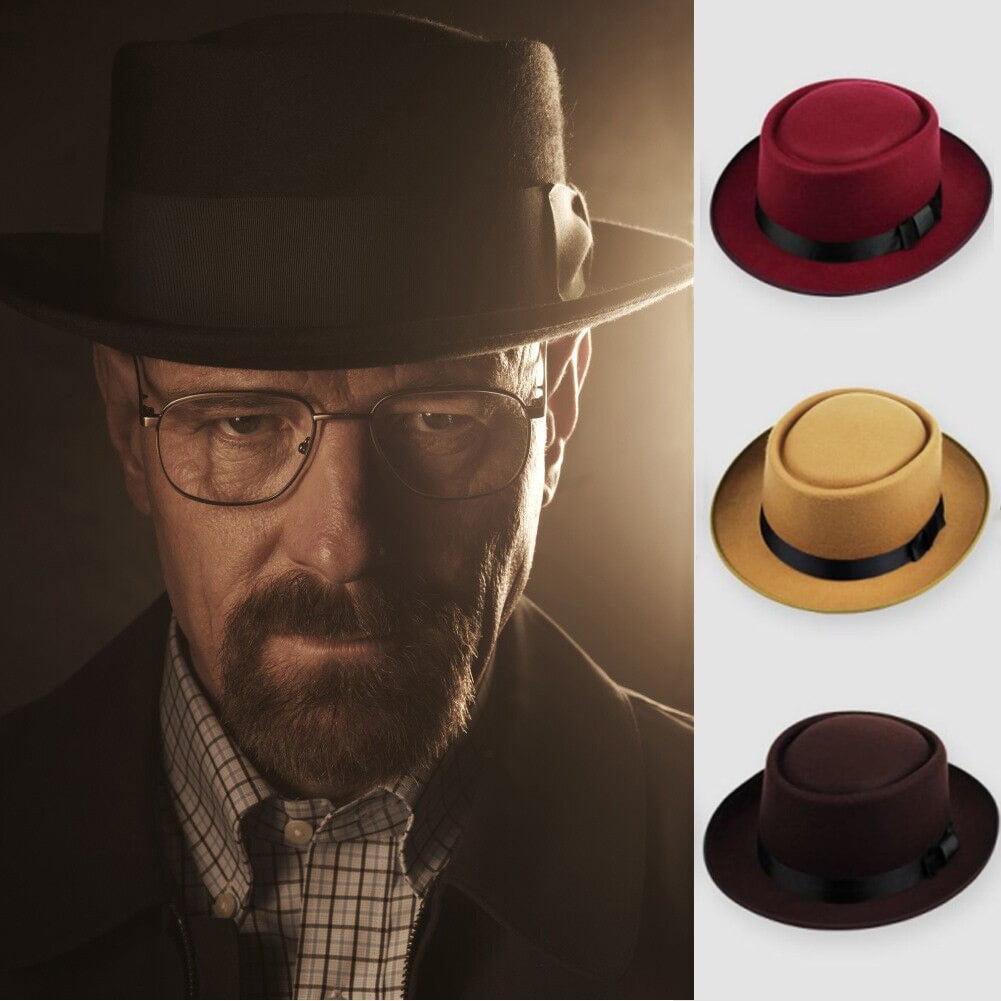 Pudcoco Fashion Pork-Pie Wool Hat with 