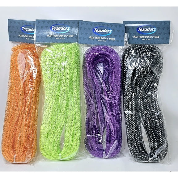 Halloween Metallic Deco Mesh Tubing (Black, Green, Purple, Orange)