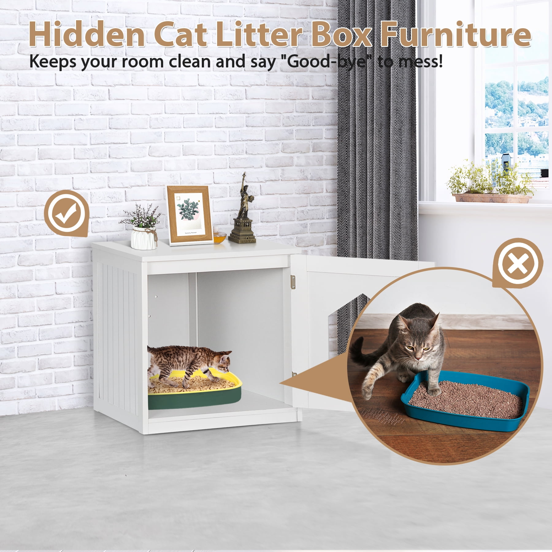HomGarden White Cat Washroom Enclosure MDF Side Table, Hidden