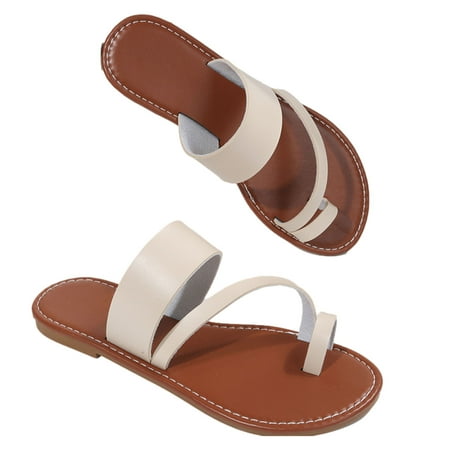 

Penkiiy Womens Flat Sandals With Casual Slides and Flip Flops Split Toes Style for Lady Summer 41 Beige