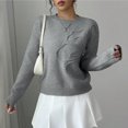 thumbnail image 4 of Women's 3D Floral Applique Crew Neck Sweater Long Sleeve Drop Shoulder Pullover Elegant Knit Top, 4 of 8