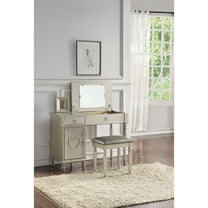 Poundex F4178 Bobkona Alice Flip up Mirror Vanity Set, Silver