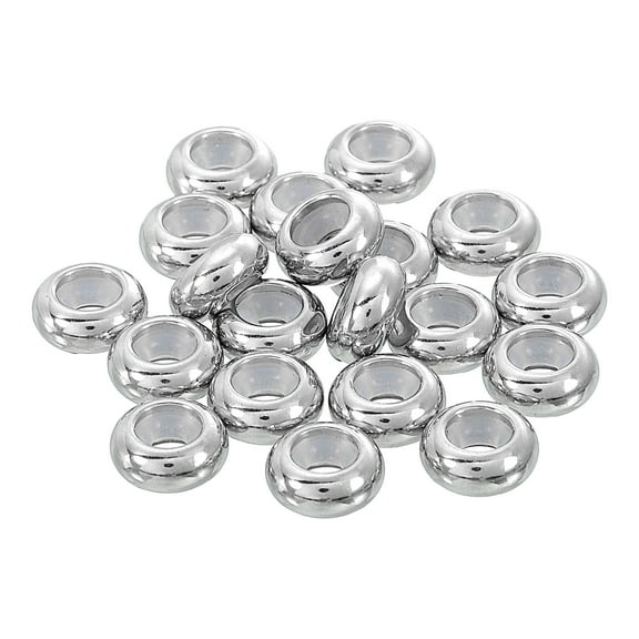 20Pack 10mm*3mm Insert Rubber Stopper Position Spacer Beads Stainless Steel Adjustable Slider Beads Silver