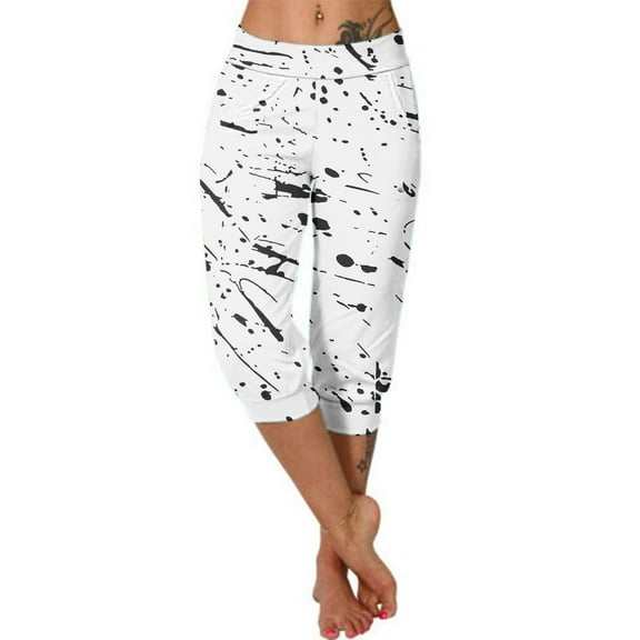Lmnyox Women's Print Capris Elastic Waist Yoga Pants with Pocket Summer Stretchy Athletic Capri Pants