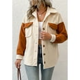 thumbnail image 2 of Two Tone Contrast Patch Pocket Button Up Fall Jacket for Women Beige Small, 2 of 5