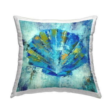 Stupell Industries Rustic Blue Clam Shell Square Decorative Printed Throw Pillow, 18 x 18