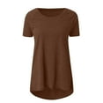 thumbnail image 3 of Brown T Shirts for Women's Spring and Summer Solid Color Rag Shoulder Long T Shirt Round Neck Loose Short Sleeved Pullover Top for Women Fashion Clothing, 3 of 5