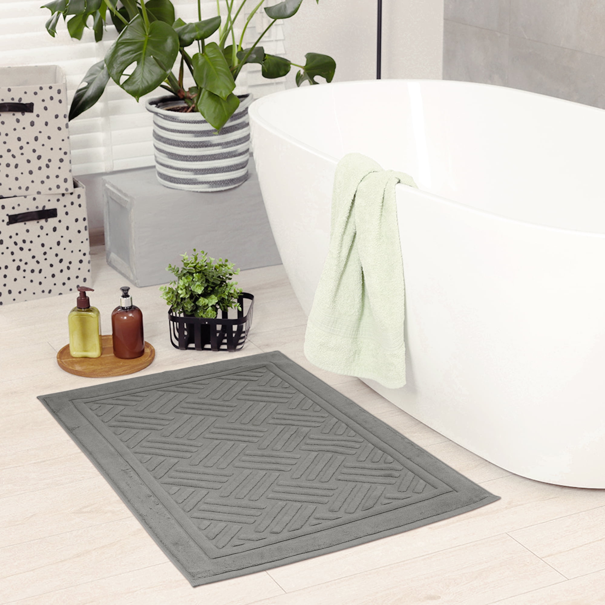 Unique Bargains Cotton Mat Towel Absorbent Floor Bath Rugs for Bathroom Grey 16" x 24"