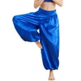 thumbnail image 3 of TTAO Child Belly Dancer Satin Pants Crop Top Sets for Kids Belly Dance Performance Halloween Tribal Arabic Clothes Blue-A 10, 3 of 6