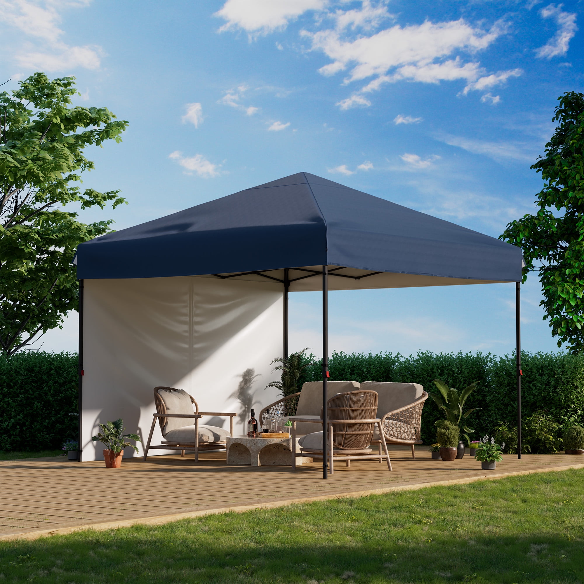 Heavy Duty Pop Up Canopy Tent 10x10 FT – Waterproof & UV-Resistant Outdoor Shelter – 1 Sidewall – Center Lock – Easy One-Person Setup – Ideal for Camping, Tailgating, Picnics, Beach, Events – Blue