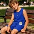 thumbnail image 3 of Lumosvexa Boys Outfits Sleeveless Crew Neck Tank Tops and Baggy Shorts Summer Casual Comfort Sets 2 Piece Blue Size 7, 3 of 9