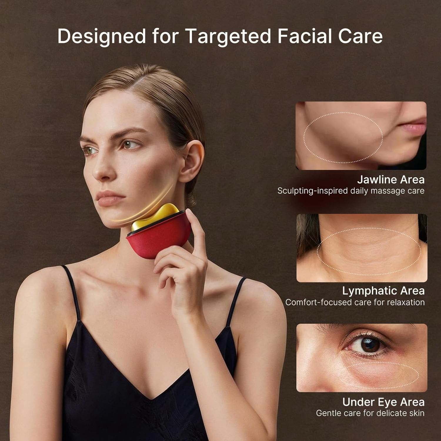Electric Gua Sha Facial Massager with Red Light Therapy, Heat & Vibration - Brass Skin Care Tool