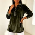 thumbnail image 4 of Hurxie Women's Fleece Shirt Solid Color Crew Neck Sweater, Loose Button Pullover Long-Sleeved Sweater Shirt Army Green,3XL, 4 of 5