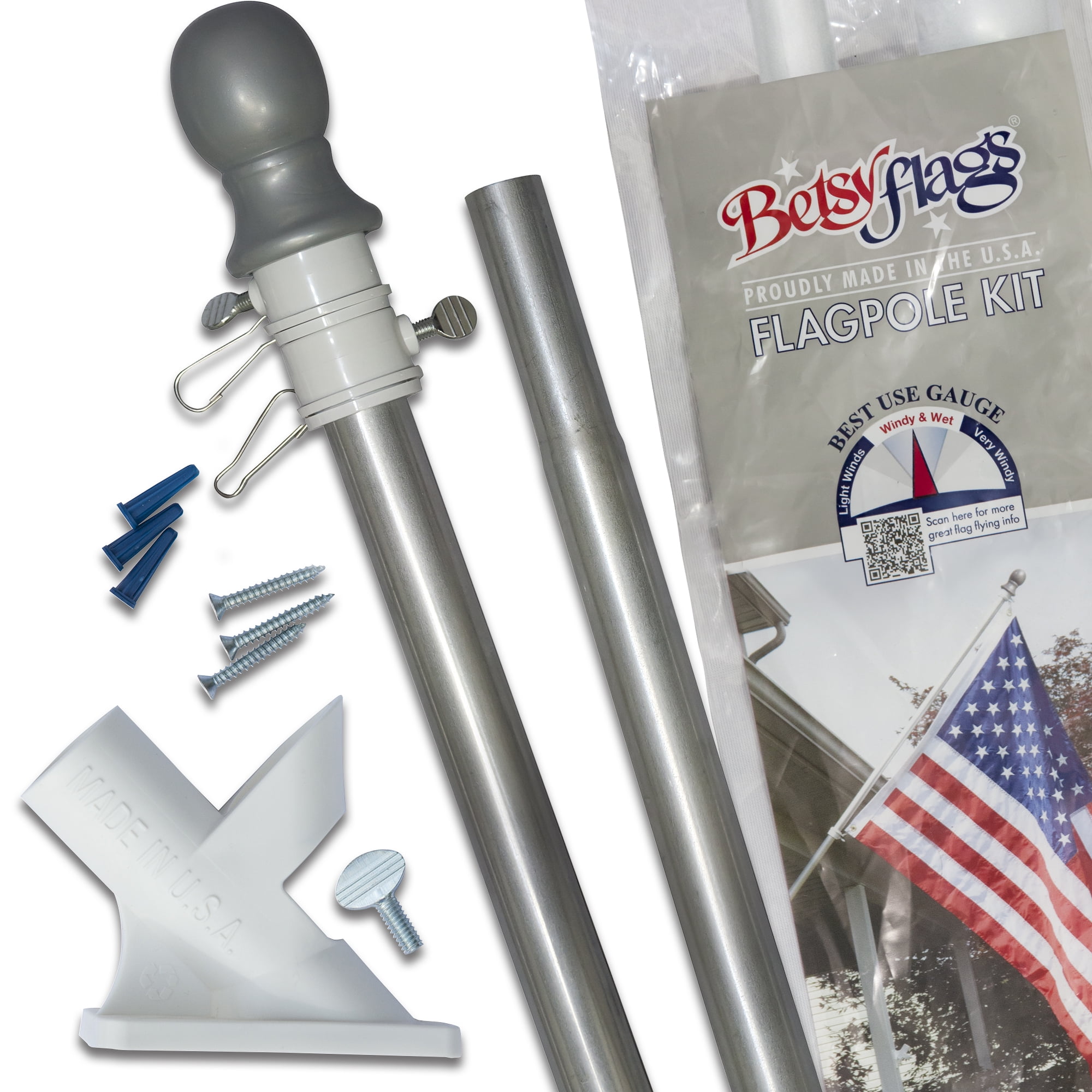 BETSY FLAGS Aluminum Flagpole Kit with 2Piece 6' Sectional Aluminum