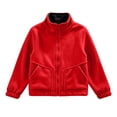 thumbnail image 2 of PiGOGI Kids Fleece Full Zip Stand Collar Jacket with Side Pockets Warm Winter Coat for Boys and Girls Casual Daily Wear Red 13-14 Years, 2 of 6