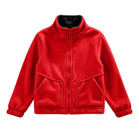 Atogsazn Kids Girls Fleece Jacket Childrens Casual Sherpa Full Zip Long Sleeve Coat Winter Warm Tops Clothes Red 7-8 Years Fashion
