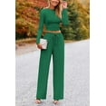 thumbnail image 5 of PRETTYGARDEN Women's 2 Piece Loungewear Long Sleeve Crop Top Wide Leg Palazzo Pants Set Tracksuits Casual Outfit, 5 of 10