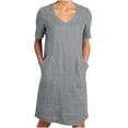 thumbnail image 2 of Fartey Womens Cotton Linen T Shirt Dresses Summer V Neck Short Sleeve Midi Dress with Pockets Loose Casual Solid Color Dresses Lightweight Beach Vacation Sundress Gray S, 2 of 6