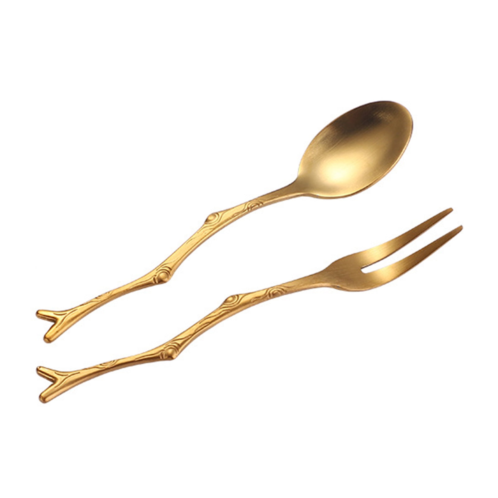 Set of 2 Coffee Spoon and Dessert Fork UNIH Dessert Cutlery Stainless Steel Tableware 