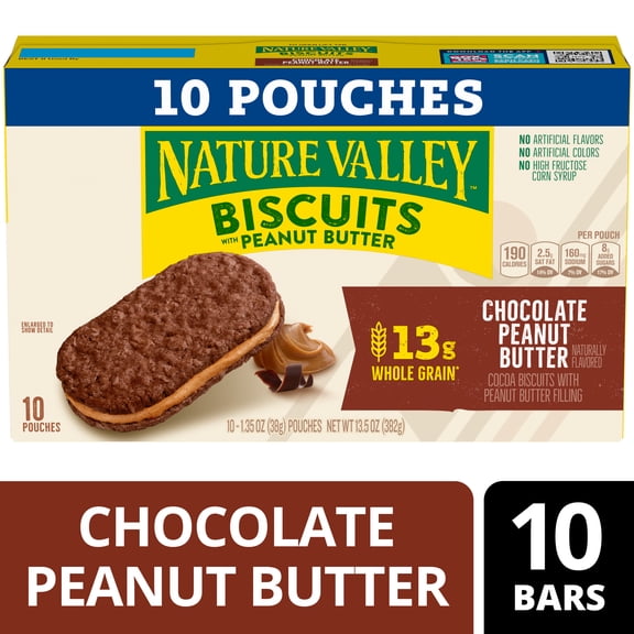Nature Valley Biscuit Sandwiches, Chocolate Peanut Butter, Snack Bars, 10 Bars, 13.5 oz