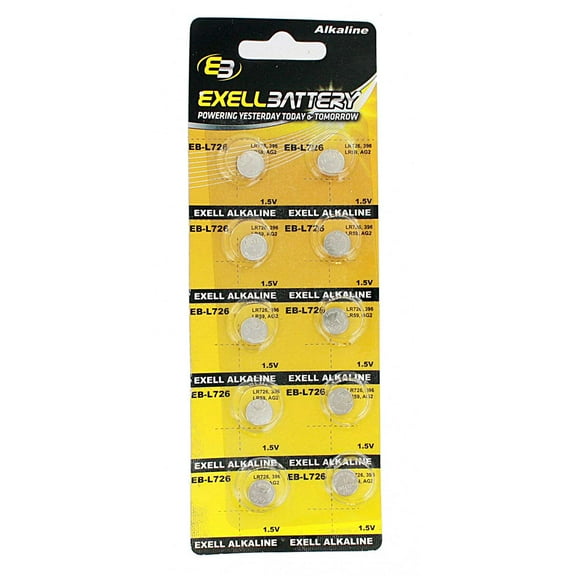 10pk Exell EB-L726 Alkaline 1.5V Watch Battery Compatible with AG2 LR726 396