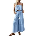 thumbnail image 2 of Women'S 2 Piece Outfits Linen Pants Jumpsuit Matching Lounge Set Casual Summer Beach Vacation Trendy Clothes Blue S, 2 of 9