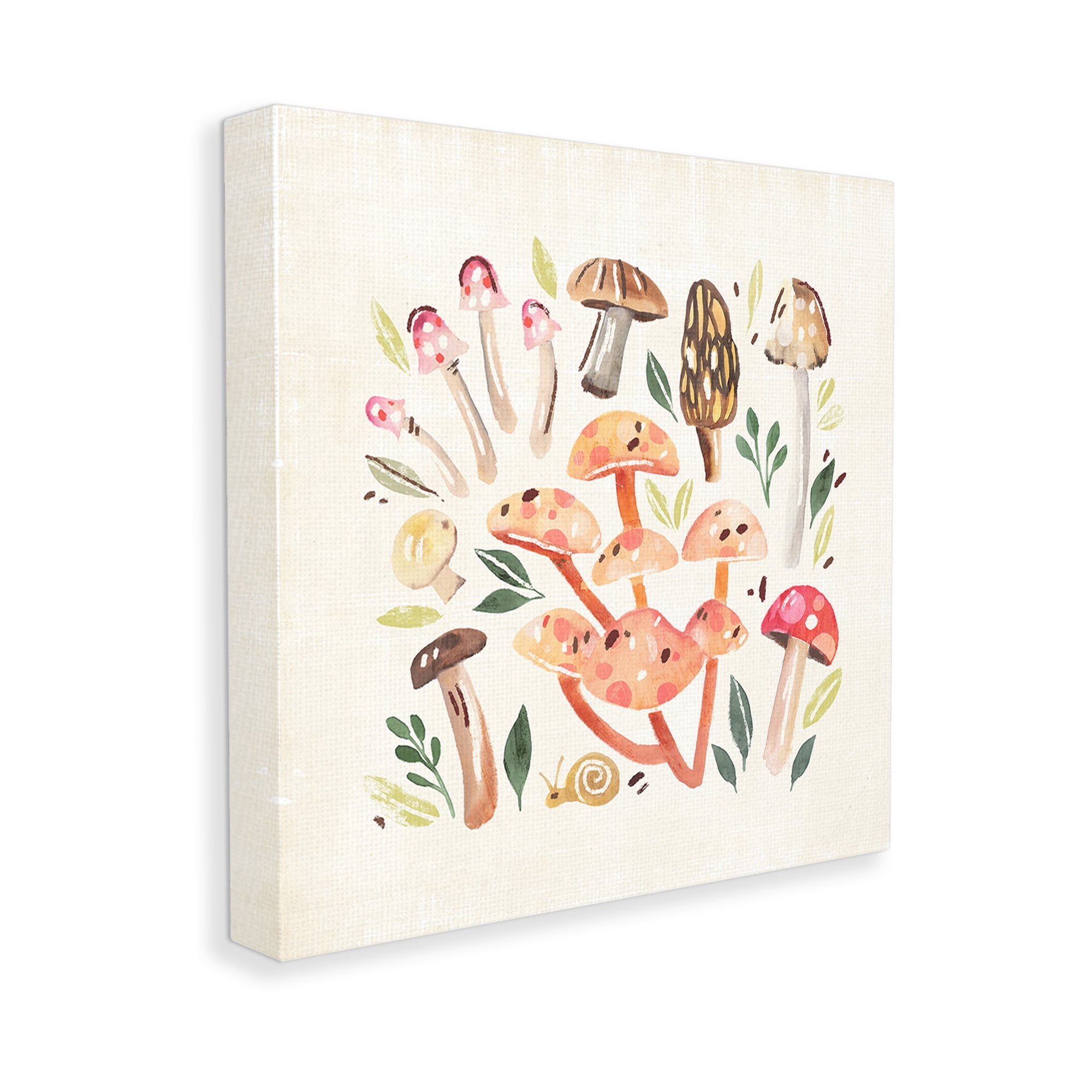 Stupell Industries Whimsical Mushrooms & Snail Botanical & Floral Painting Gallery Wrapped Canvas Art Print Wall Art, 17 x 17