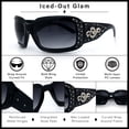 thumbnail image 2 of SA106 Womens Oversized Rectangle Sunglasses Rhinestone Treble Clef Music Motif Arms Black Frame - Gradient Black Lens, 2 of 6