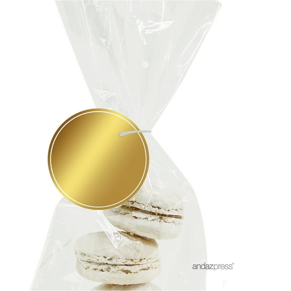 Solid Gold Gold Metallic Gold Round Favor Gift Thank You Tags, 24-Pack