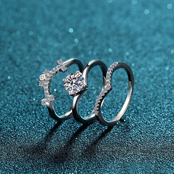 1.90Ct Round Cut Lab Created Diamond Women's Wedding Trio Ring Set 14K White Gold Plated