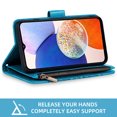 thumbnail image 4 of Compatible with Samsung Galaxy A14/M14 5G Wallet Phone Case and Tempered Glass Screen Protector Flower Faux Leather Flip Credit Card Holder Stand Zipper Cell Cover for A 14 4G 14A 14M G5 Women Blue, 4 of 8