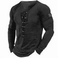 thumbnail image 4 of Mens Henley Shirts Long Sleeve Vintage Adjustable Lace-Up Pirate Medieval Steampunk Tops Slim Fitted Muscle T Shirts Purple XL, 4 of 7