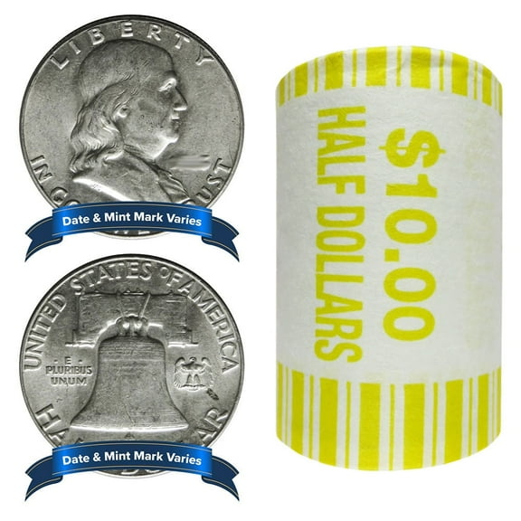 Roll of 20 - $10 Face Value Full Dates 90% Silver Franklin Half Dollars