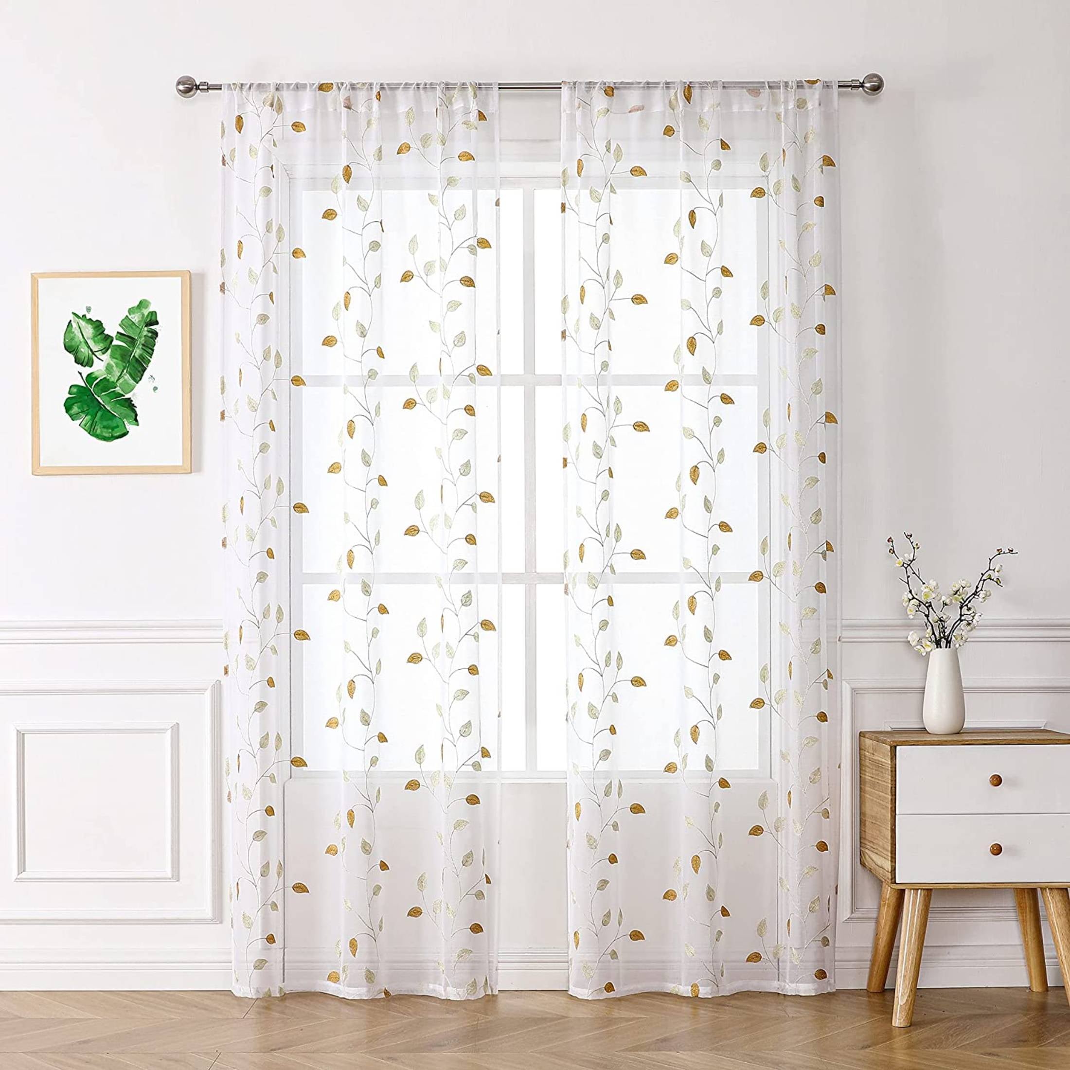 Fragrantex White and Yellow Sheer Curtains for Bedroom 95 inch Long 2 ...