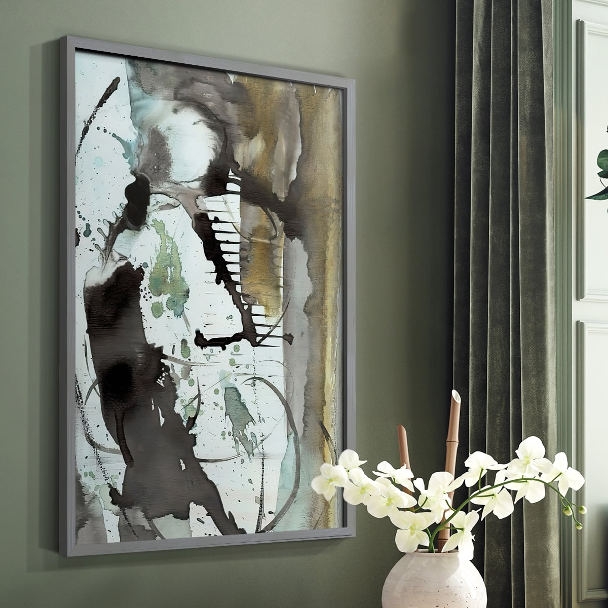 Lyrical Abstract I in Gray Solid Wood 16 x 20 Framed Print