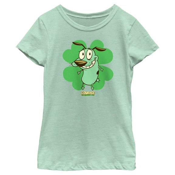 Girl's Courage the Cowardly Dog St. Patrick’s Day Clover  Graphic Tee Mint Large