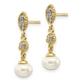 thumbnail image 2 of Primal Gold 14 Karat Yellow Gold and Rhodium 6-7mm Semi-round Freshwater cultured Pearl .02ct Diamond Dangle Earrings, 2 of 4