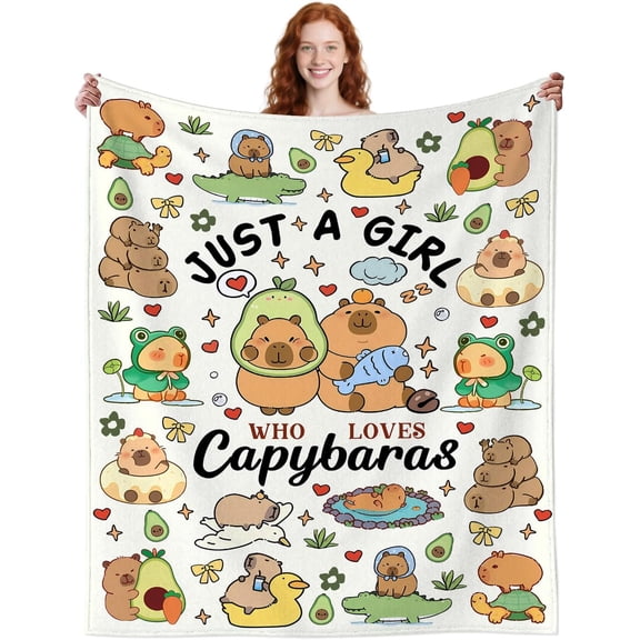 Capybara Blankets Gifts Just A Girl Who Loves Capybaras Blanket Warm Flannel Capybaras Themed Throw Blanket for Capybara Lovers Girls Boys Women Kids Adults 60"X50"