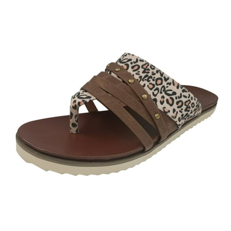 

nsendm Fuzzy Slippers Women Open Toe Leisure Roman Style Leopard Print Women s Summer Comfy House Slippers for Women Brown 7.5
